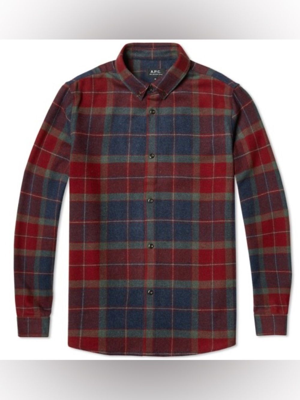 A.P.C. Wool Flannel Shirt Men's Medium Blue Red Plaid Button-Up APC Rue Madame
